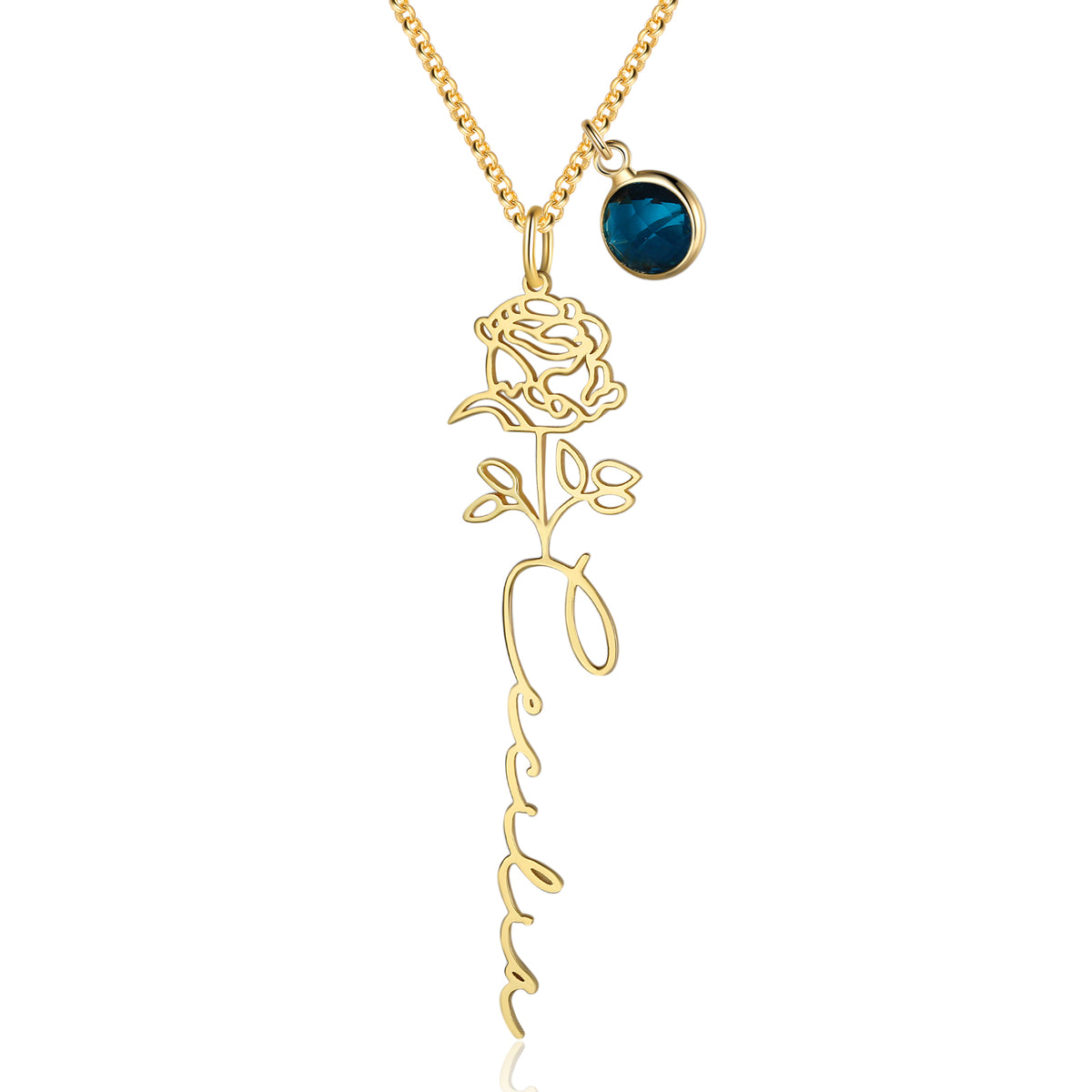 Custom Birth Flower Name Necklace