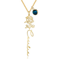 Custom Birth Flower Name Necklace