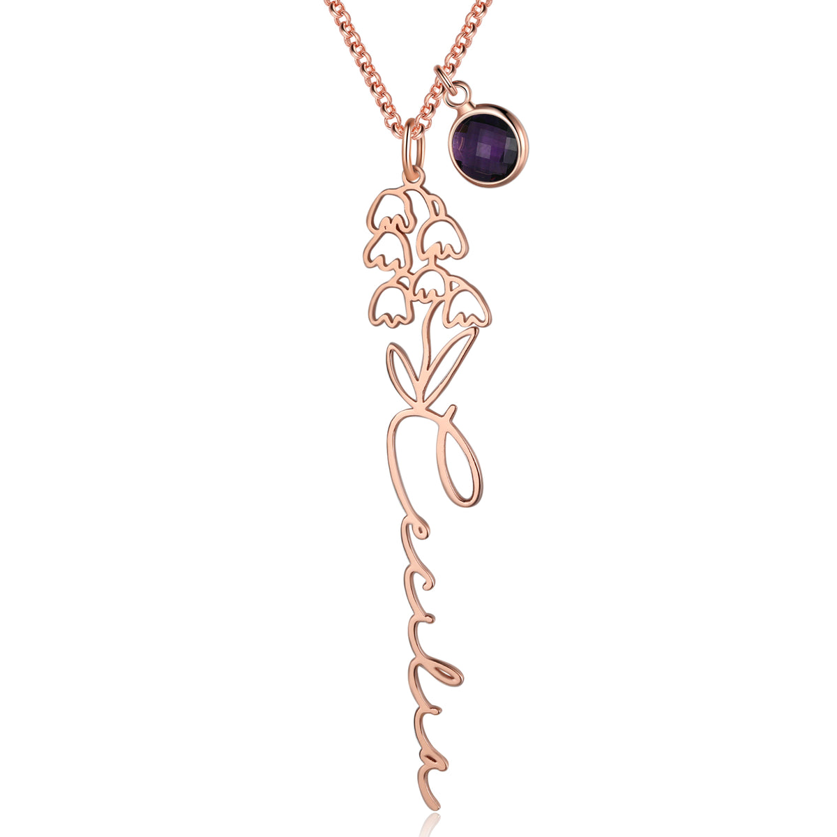 Custom Birth Flower Name Necklace