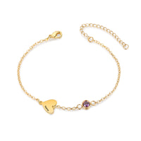 Gold Heart Name and Birthstone Chain Bracelet