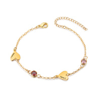 Gold Heart Name and Birthstone Chain Bracelet
