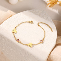 Gold Heart Name and Birthstone Chain Bracelet