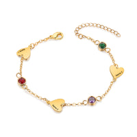 Gold Heart Name and Birthstone Chain Bracelet