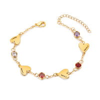 Gold Heart Name and Birthstone Chain Bracelet