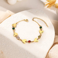 Gold Heart Name and Birthstone Chain Bracelet
