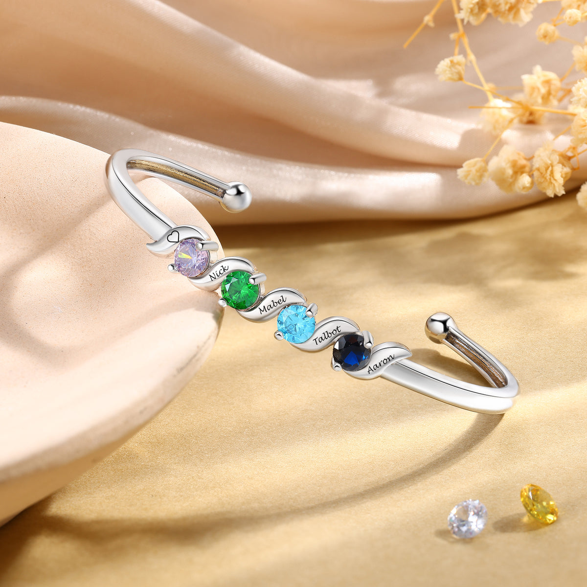 Personalized Birthstone Bracelet Bangle