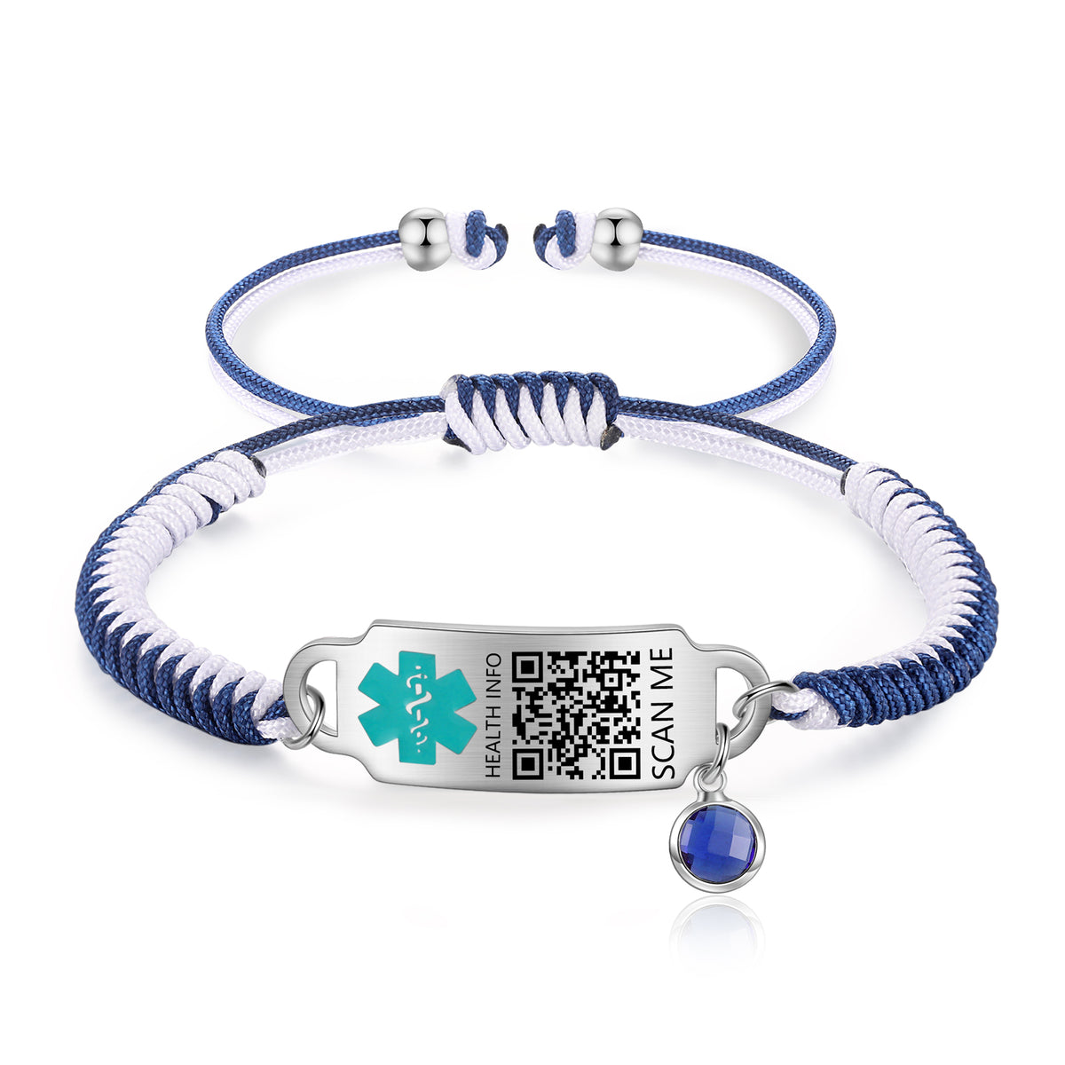 QR Code Medical ID Beaded Birthstone Bracelet