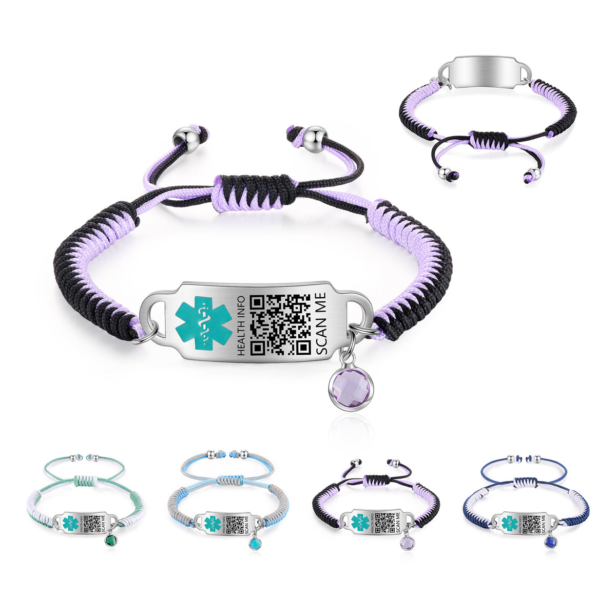 QR Code Medical ID Beaded Birthstone Bracelet