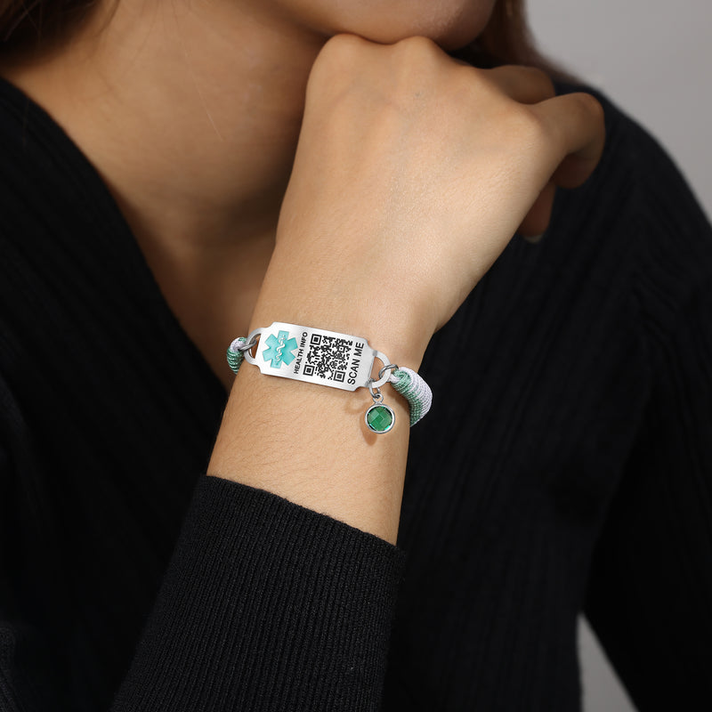 QR Code Medical ID Beaded Birthstone Bracelet
