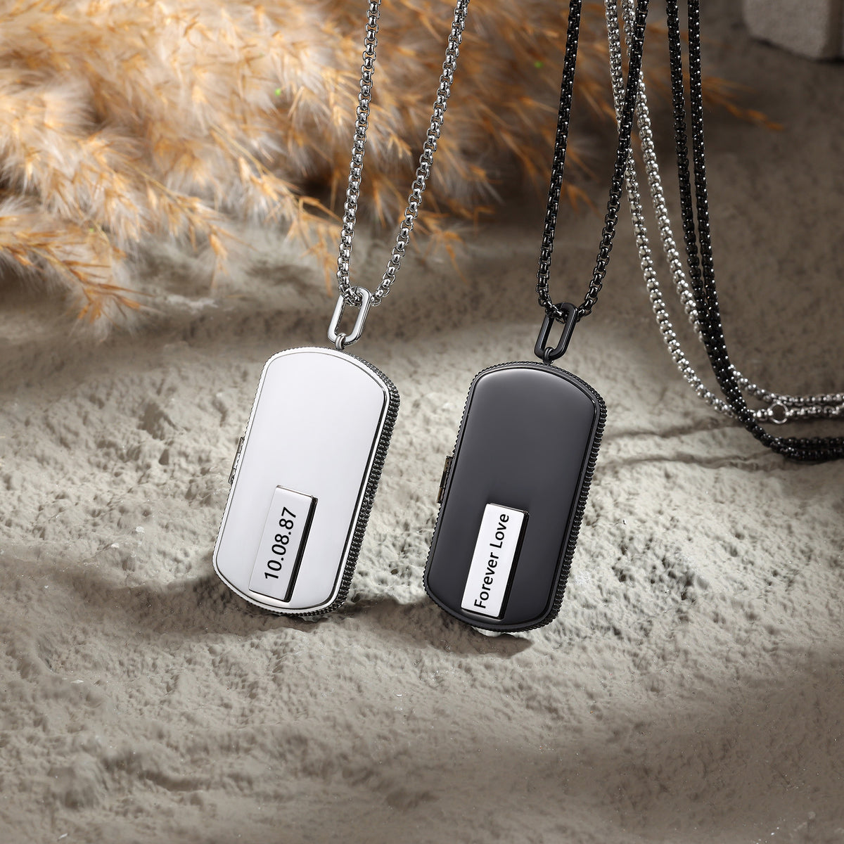 Men's Photo Dog Tag Locket Necklace