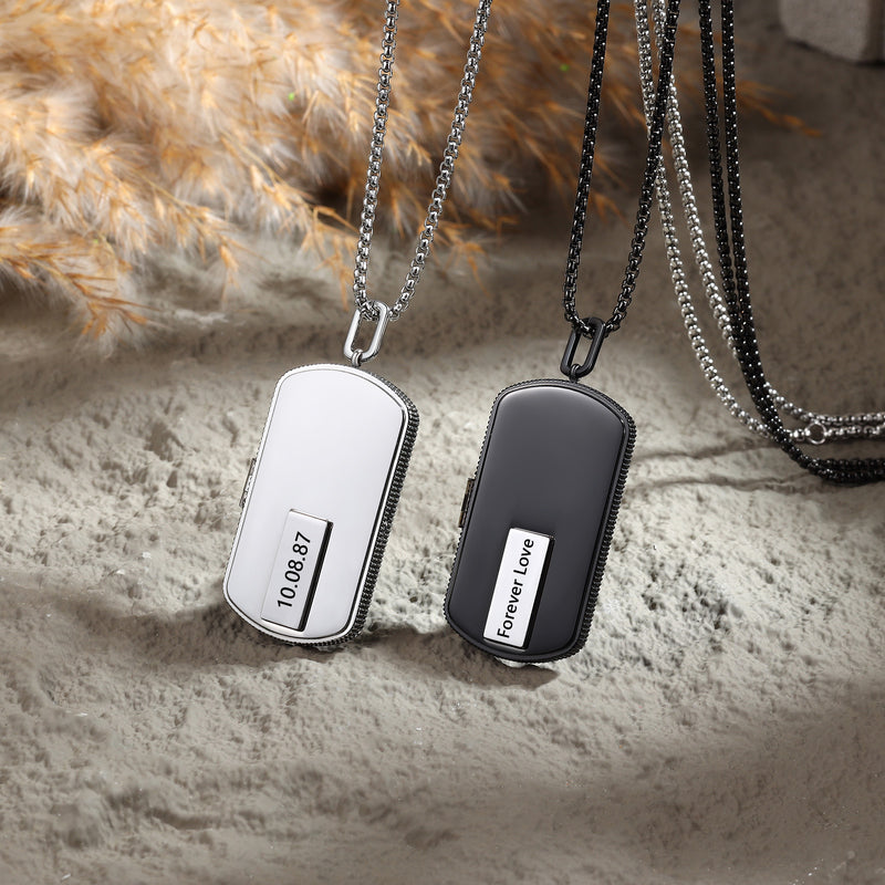 Men's Photo Dog Tag Locket Necklace