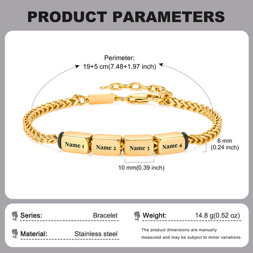 Stainless Steel Engraved Name Men's Bracelet size and option chart