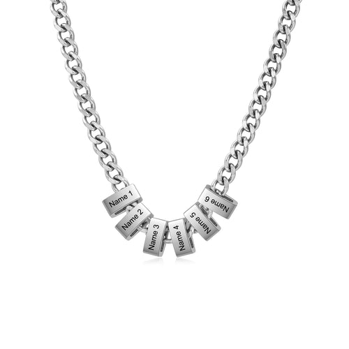 Men's Black Name Bead Curb Chain Necklace