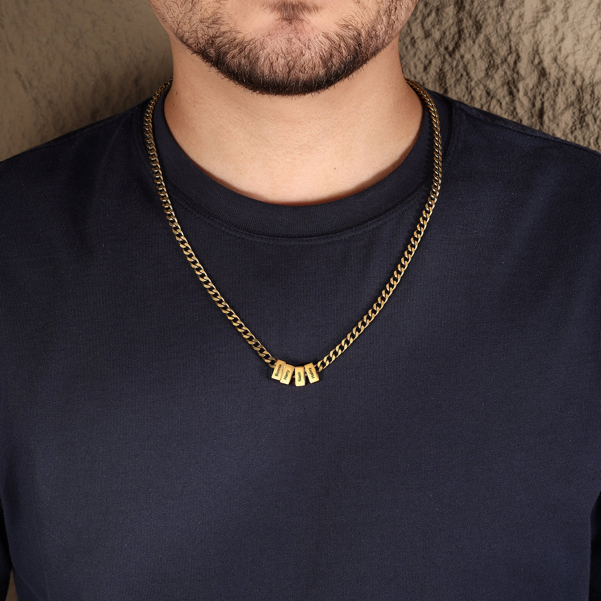 Men's Black Name Bead Curb Chain Necklace