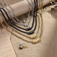 Men's Black Name Bead Curb Chain Necklace