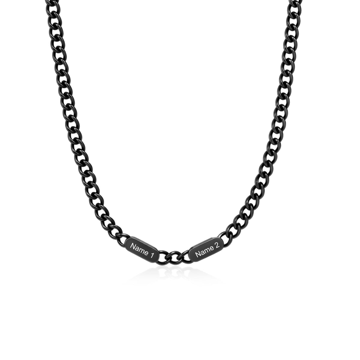 Black Engraved Name Bar Curb Chain Necklace