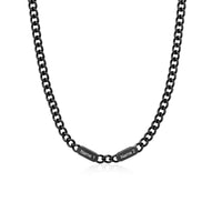 Black Engraved Name Bar Curb Chain Necklace