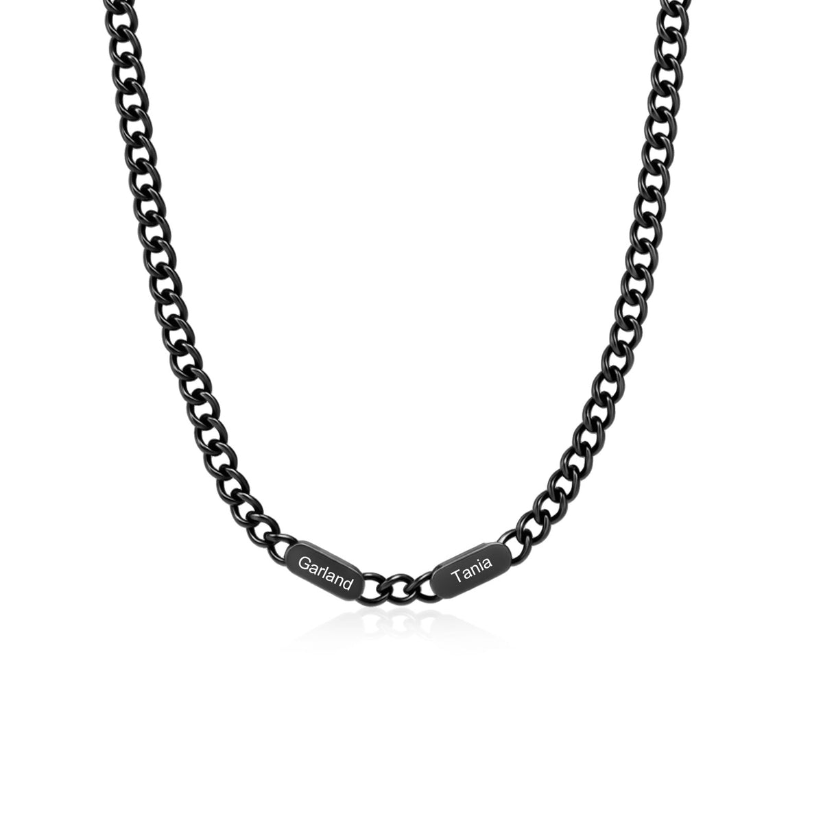 Black Engraved Name Bar Curb Chain Necklace