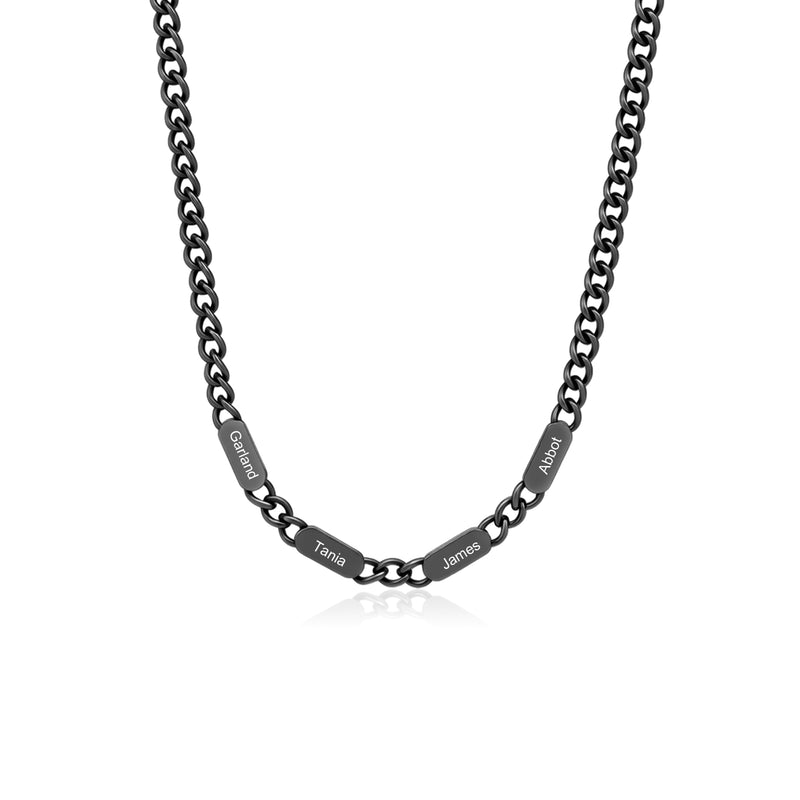 Black Engraved Name Bar Curb Chain Necklace