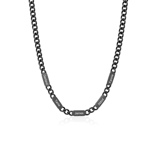 Black Engraved Name Bar Curb Chain Necklace