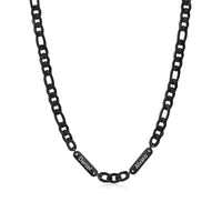 Men's Engraved Name Bar Figaro Chain Necklace