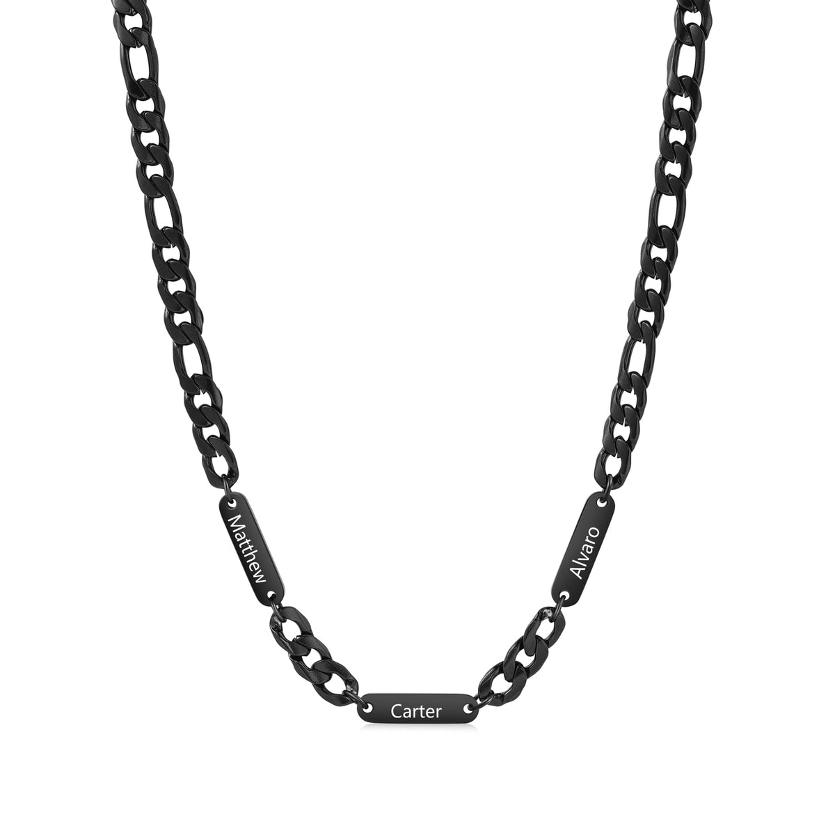 Men's Engraved Name Bar Figaro Chain Necklace