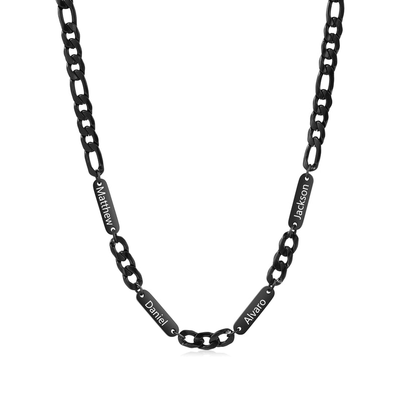 Men's Engraved Name Bar Figaro Chain Necklace