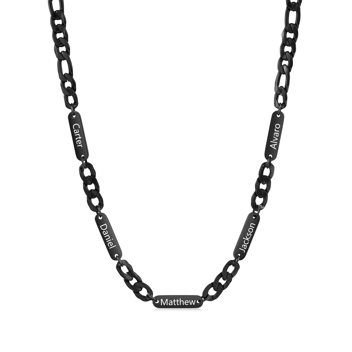 Men's Engraved Name Bar Figaro Chain Necklace