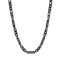 Men's Engraved Name Bar Figaro Chain Necklace