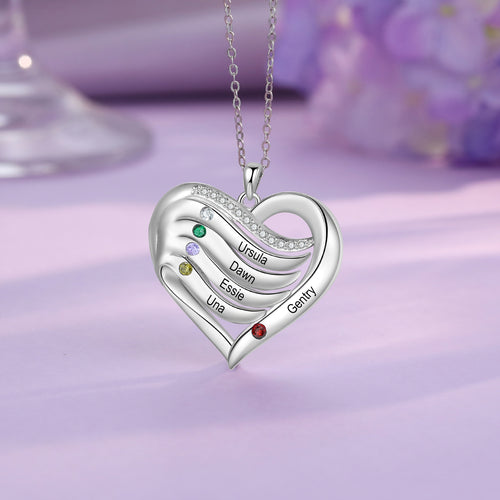 Sterling Silver Heart Wings Birthstone Name Necklace