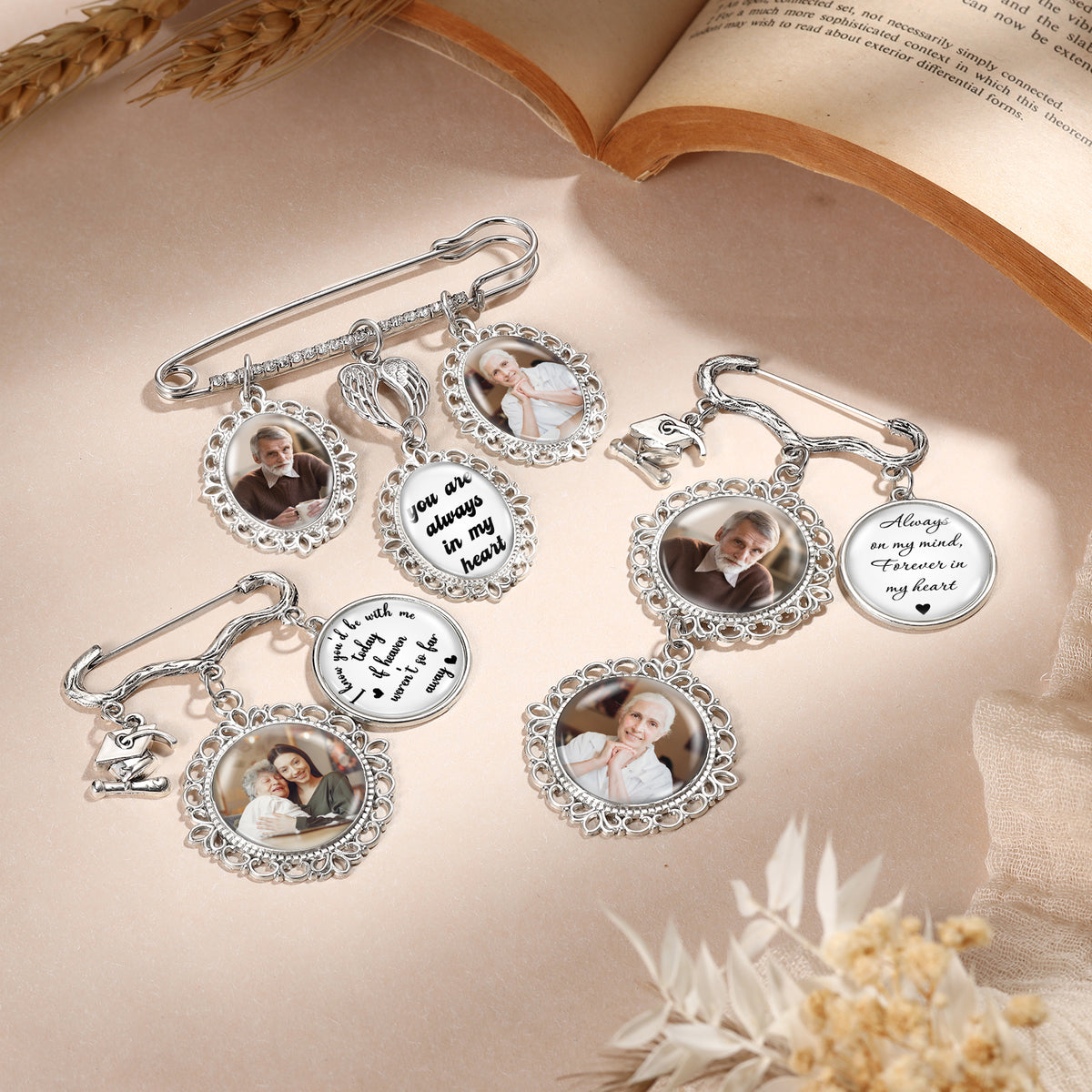 Photo Memorial Bouquet Pin Brooch