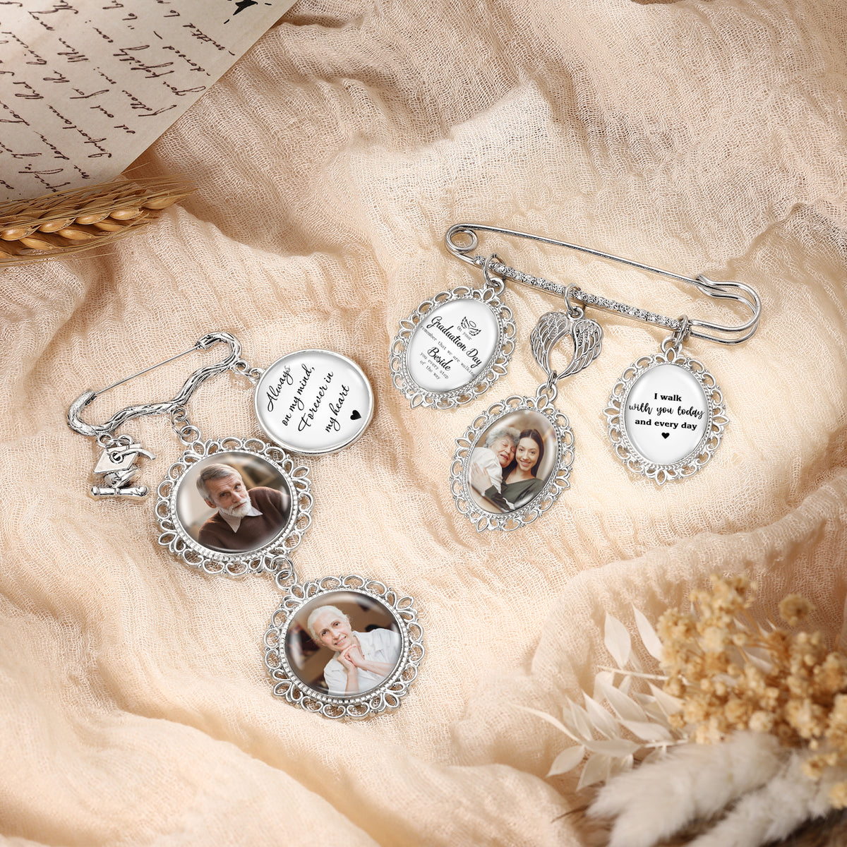 Photo Memorial Bouquet Pin Brooch