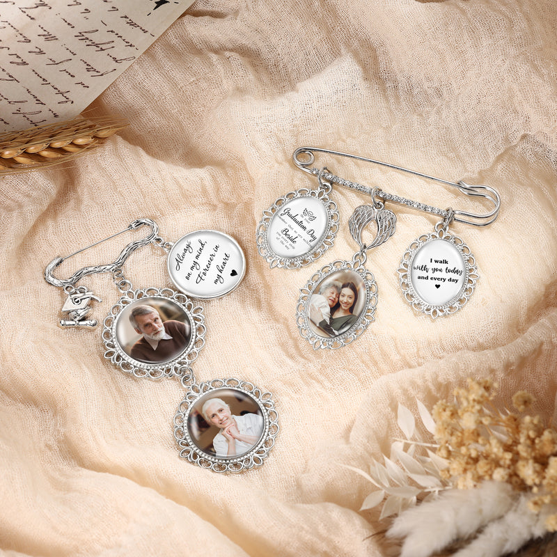 Photo Memorial Bouquet Pin Brooch