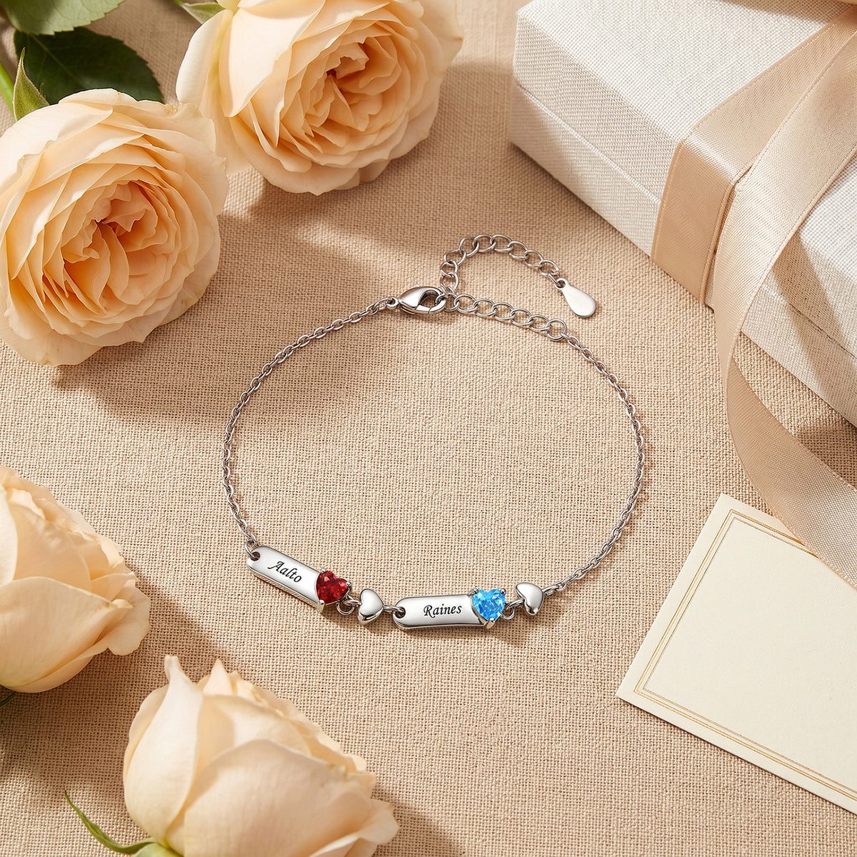 Custom Birthstone Engraved Bracelet