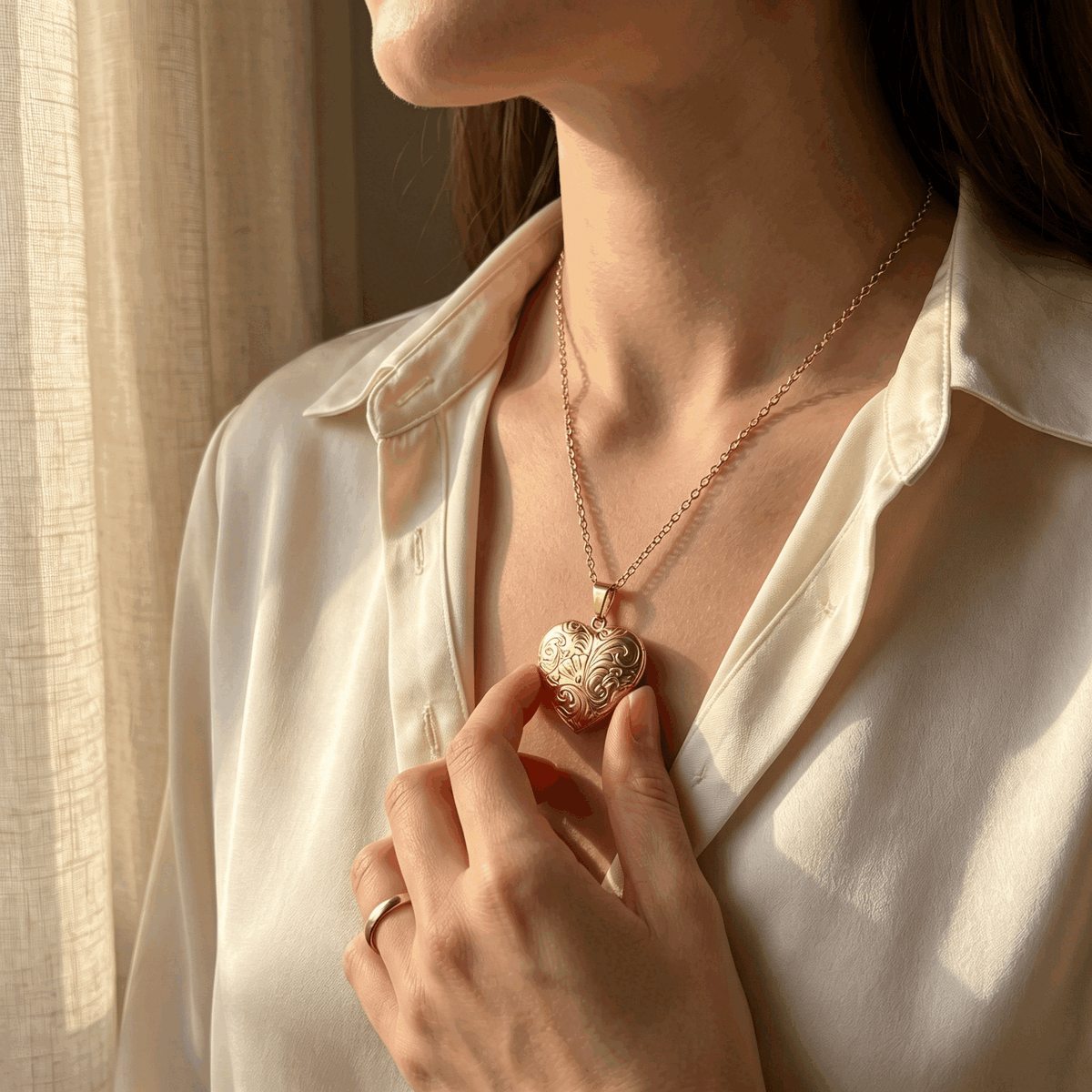 Custom Photo Heart-Patterned Locket Necklace