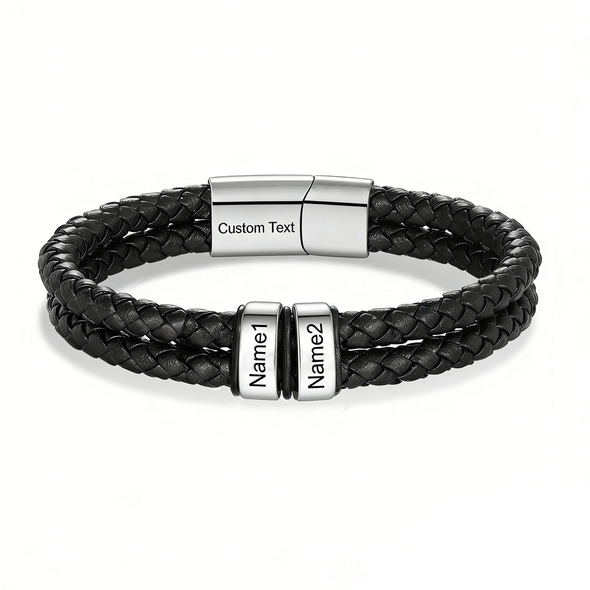 Men's Braided Leather Name Bead Bracelet