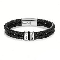 Men's Braided Leather Name Bead Bracelet