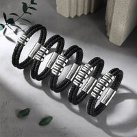 Men's Braided Leather Name Bead Bracelet