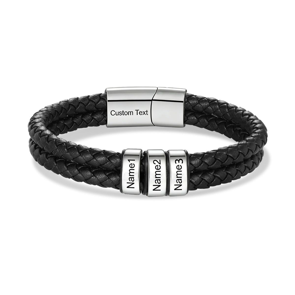 Men's Braided Leather Name Bead Bracelet