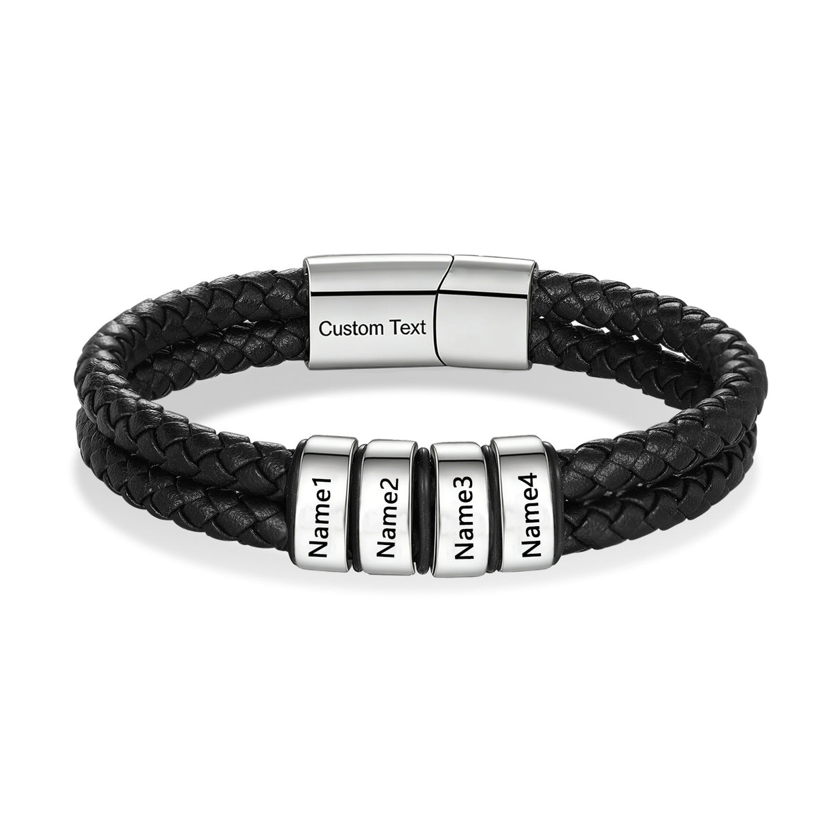 Men's Braided Leather Name Bead Bracelet