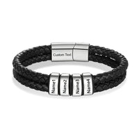 Men's Braided Leather Name Bead Bracelet