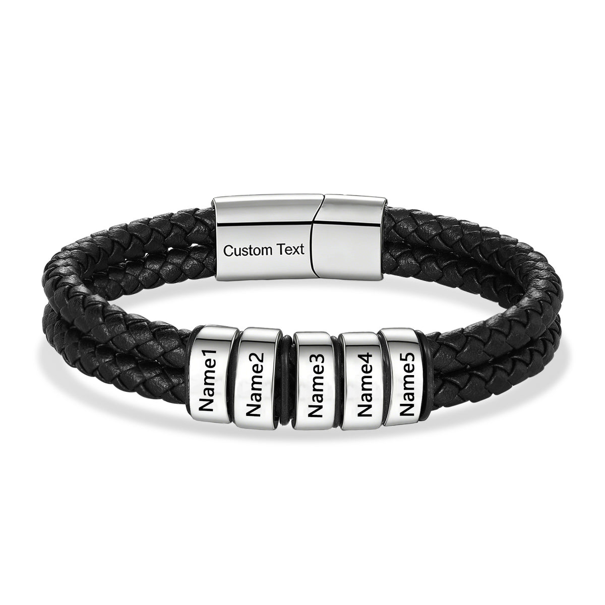 Men's Braided Leather Name Bead Bracelet