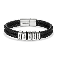 Men's Braided Leather Name Bead Bracelet