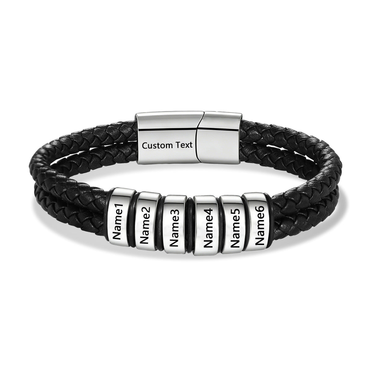 Men's Braided Leather Name Bead Bracelet