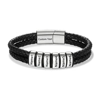 Men's Braided Leather Name Bead Bracelet