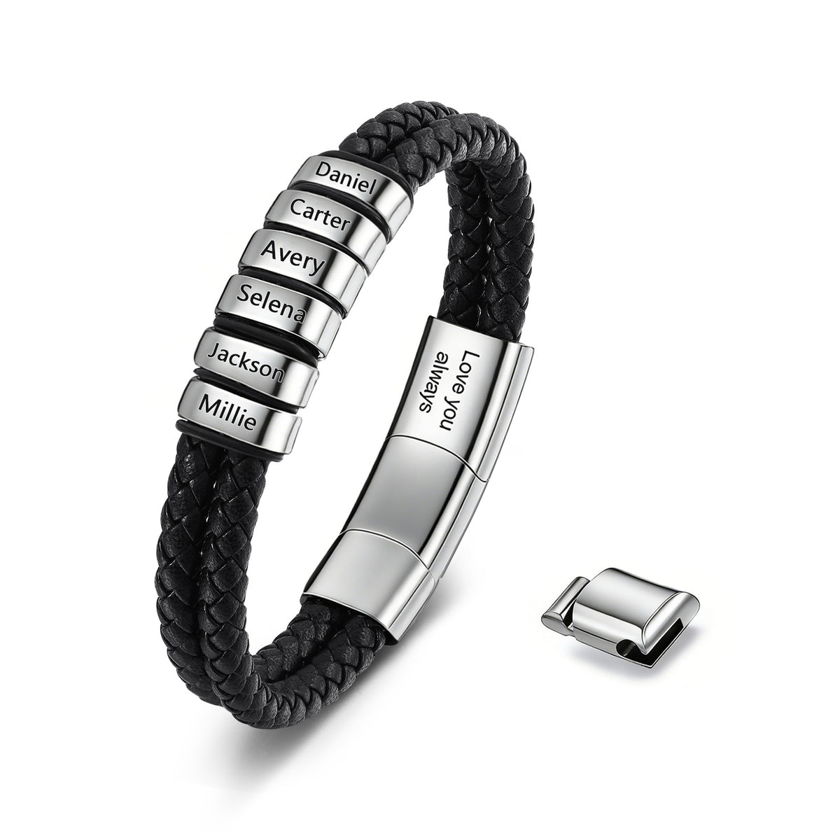Men's Braided Leather Name Bead Bracelet