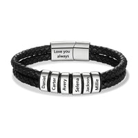 Men's Braided Leather Name Bead Bracelet