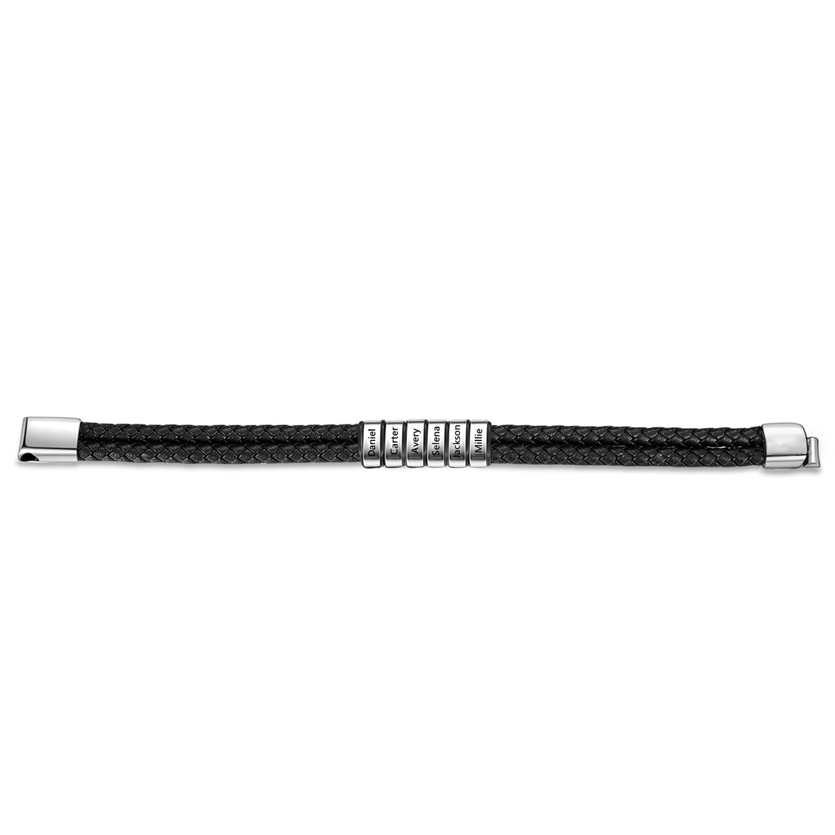 Men's Braided Leather Name Bead Bracelet
