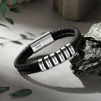 Men's Braided Leather Name Bead Bracelet