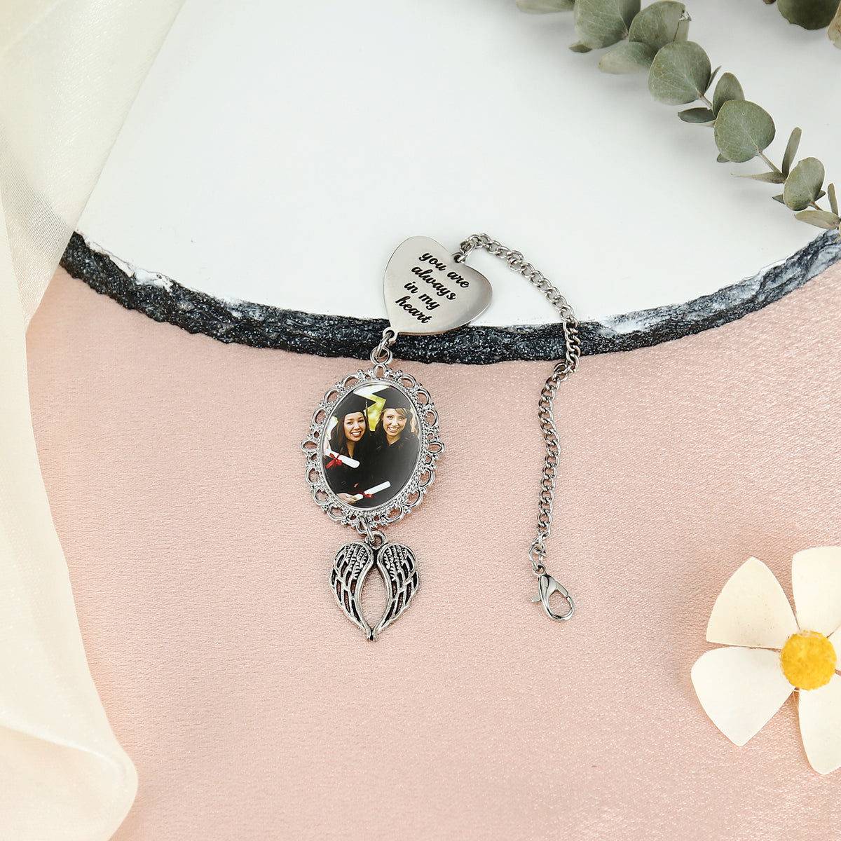 Graduation Photo Memorial Charm with Heart